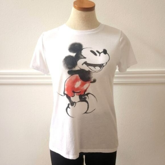 T-Shirt Disney Mickey Mouse White Red Black Short-Sleeved Women's Size - Picture 2 of 11
